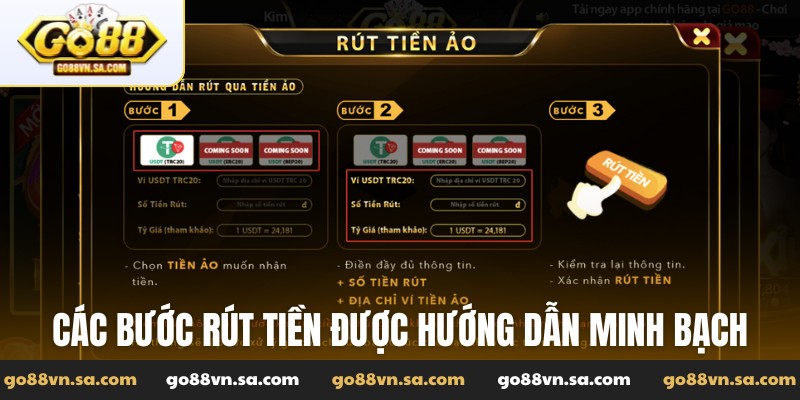 Các bước rút tiền được hướng dẫn minh bạch
